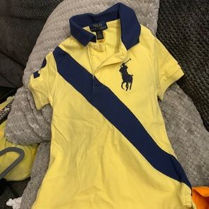 Boy polo Ralph Lauren polo style shirt size 2t yellow and navy blue worn